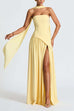 Margovil Strapless Back Lace-up High Slit Splice Maxi Dress
