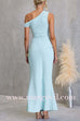 One Shoulder Ruched Bodycon Maxi Dress with Gold Spiral Accent