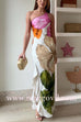 One Shoulder Side Draped Ruffle Slit Floral Print Maxi Dress