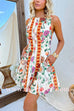 Adjustable Strap Unique Floral Print A-line Mini Dress