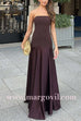 Margovil Strapless Satin Patchwork Flare Maxi Dress