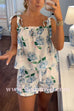 Floral Print Bow Shoulder Cami Top and Ruffle Shorts Pajama Set