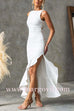 Sleeveless Lace-up Backless Ruffle Hem Slit Maxi Dress
