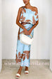 Off Shoulder Waisted Print Maxi Dress