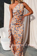 One Shoulder Sleeveless High Slit Floral Maxi Party Dress