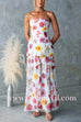Strapless Floral Print Splice Flare Maxi Dress