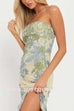 Margovil Strapless Ruffle Slit Floral Print Maxi Dress