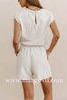 Cap Sleeves Drawstring Waist Pocketed Romper