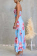Strappy Ruched Waist Slit Floral Print Maxi Dress
