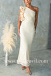 Ruffle Slant Shoulder Cut Out Waist Bodycon Maxi Dress