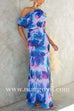 Asymmetric One Shoulder Ruched Waist Floral Print Maxi Dress