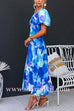 V Neck Twist Front Puff Sleeves Floral Print Midi Dress