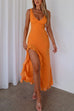 Margovil V Neck Sleeveless Ruffle High Slit Midi Dress