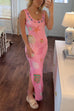 Sleeveless Side Slit Beach Vibes Print Bodycon Maxi Dress