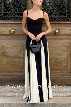 Margovil Low Cut Color Block Swing Maxi Cami Dress