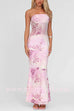 Margovil Strapless Floral Print Mesh Bodycon Maxi Dress