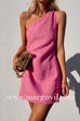 Margovil One Shoulder Solid Cotton Linen Mini Dress