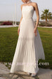 Elegant Strapless Open Back Shell Pleated Maxi Dress