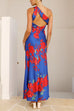 One Shoulder Back Cut Out Floral Print Satin Maxi Dress