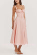 Margovil Drawstring Neck Slit Bustier Midi Cami Dress