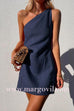 Margovil One Shoulder Solid Cotton Linen Mini Dress