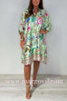 Margovil Button Up Long Sleeves Floral Print Satin Shirt Dress