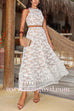 Margovil Palm Trees Embroidery Pocketed Swing Maxi Skirt