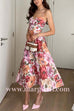 Spaghetti Strap High Waist Floral Print Midi Dress