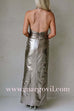 Halter Open Back Twist Front Slit Metallic Maxi Dress