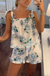 Floral Print Bow Shoulder Cami Top and Ruffle Shorts Pajama Set