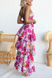 V Neck Back Lace-up Ruffle Layered Floral Print Maxi Cami Dress