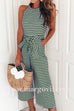 Margovil Sleeveless Knot Waist Wide Leg Striped Jumpsuit