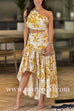 Margovil One Shoulder Cut Out Waist Asymmetrical Hem Floral Maxi Dress