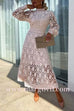 Margovil Mockneck Puff Sleeves Lace Hollow Out Mid Dress