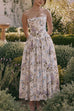 Margovil Spaghetti Strap Floral Print Bustier A-line Maxi Dress
