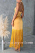 Margovil Halter Neck Patchwork Fringe Hem Satin Maxi Dress