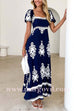 Square Neck Backless Abstract Print Maxi Dress