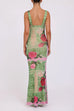 Margovil V Neck Sleeveless Rose Print Bodycon Maxi Dress