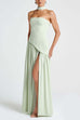 Margovil Strapless Back Lace-up High Slit Splice Maxi Dress