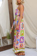 V Neck Tie Waist Wide Leg Aztec Print Cami Jumpsuit