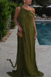 One Shoulder Sleeveless Draped Braids Maxi Dress