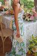 One Shoulder Ruched Floral Print Maxi Party Dress
