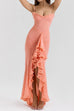 Margovil Spaghetti Strap Frill Trim Draped Slit Maxi Dress