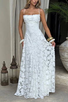 Margovil Spaghetti Strap Backless Lace-up Jacquard Maxi Dress