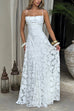 Margovil Spaghetti Strap Backless Lace-up Jacquard Maxi Dress