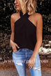 Margovil Criss Cross Halter Solid Sleeveless Top
