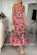 Tropical Bloom Strappy Backless Ruffle Maxi Dress