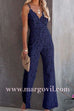 Margovil V Neck Waisted Wide Leg Cami Lace Jumpsuit