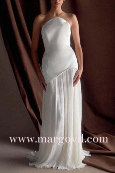 Strapless Patchwork Pleated Flare Maxi Dress