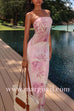 Margovil Strapless Floral Print Mesh Bodycon Maxi Dress
